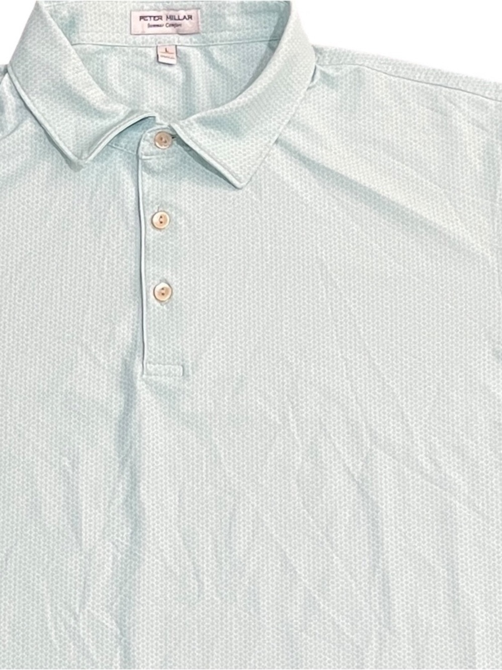 Peter Millar Summer Comfort Polo L Teal Mint Green Printed Performance Golf